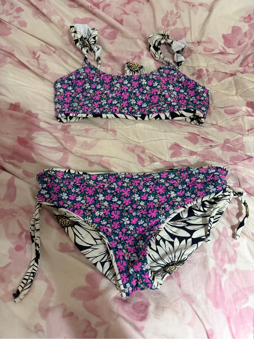 Maaji Floral Two-Piece Bikini Set - Pink & Teal Floral Print